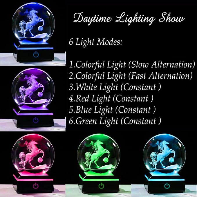 Qianwei Horse Gifts for Women 3D Crystal Ball 3.14'' - Laser Horse Decor Glass Animals Horse Gifts Figurines Statue Stuff for Room Decorations Horse Night Light