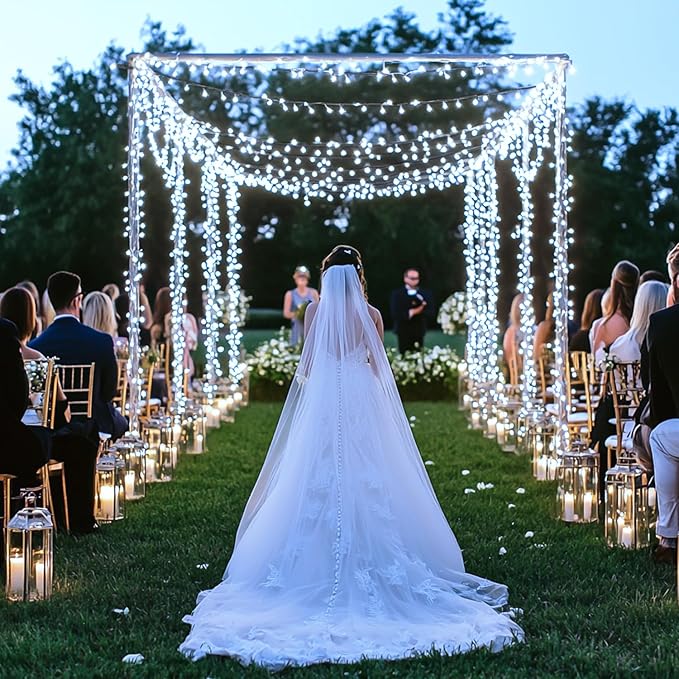 JMEXSUSS 250 LED White String Lights Outdoor Waterproof, 91.5ft Extendable Green Wire Twinkle Christmas Tree Lights, 8 Modes White Christmas Light Indoor for Wedding Party Garden Patio Decorations