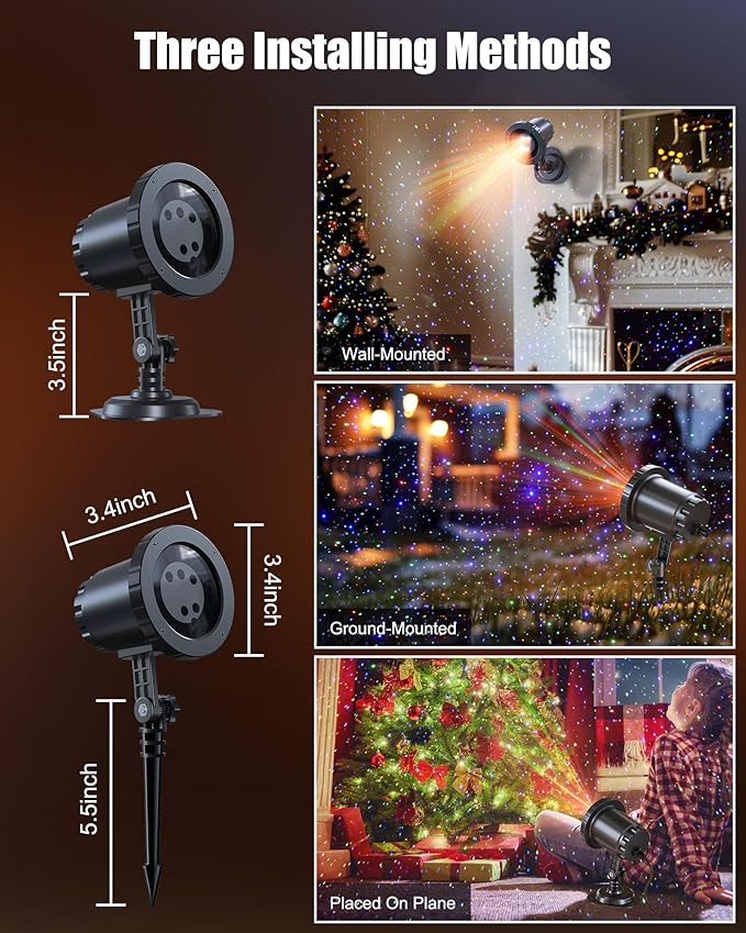 Minetom Outdoor Christmas Laser Lights with Remote, Moving RGB Christmas Projector Lights Waterproof 3 Colors Motion Firefly Decorative Star Light Show for Xmas House Indoor Party Decoration Show