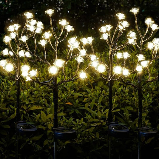 Solar Garden Lights Decorative, Solar Outdoor Lights Waterproof 4Pack,80Led Rose Solar Flower Lights Garden Decor, Solar Lights for Outside Yard,Lawn,Garden Decorations Gardening Gifts