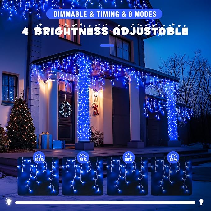 JMEXSUSS 800 LED Blue Icicle Christmas Lights Outdoor, Icicle Lights for Outside with 160 Drops, Blue Christmas String Lights Indoor Outdoor for Party Holiday Christmas Decoration