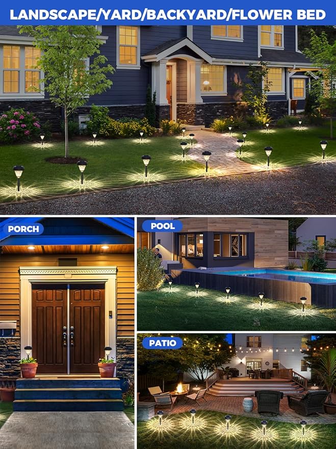 pearlstar 8 Pack Solar Lights Outdoor Waterproof, Warm White Pathway Lights Solar Powered,Solar Garden Light,Landscape Lighting for Decor,Patio,Garden,Yard,Pathway,Walkway