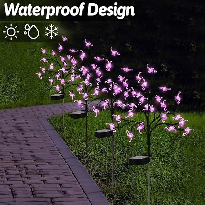 6 Pcs Pink Flamingos Yard Decoration Solar Flamingo Stake Lights Outdoor LED Yard Decorations for Pathway Lawn Patio Walkway Christmas, 29.5" Height