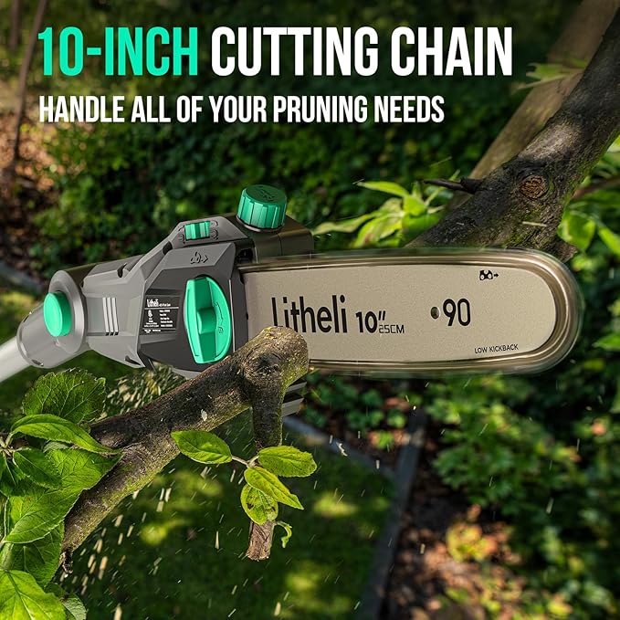 Litheli Cordless Pole Saw, 40V 2.5Ah Battery Pole Saws for Tree Trimming, 10-Inch Pole Saw Battery Powered 16ft/s Cutting Speed Auto Oiling Multi-Angle Electric Pole Chainsaw(Battery&Charger Included)