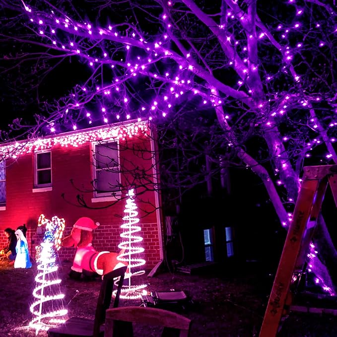 JMEXSUSS 2 Pack Purple Solar Christmas Lights, 33ft 100 LED Purple Solar Lights Outdoor, Waterproof 8 Modes Purple Fairy Lights for Outside Tree Garden Patio Christmas Halloween Decorations