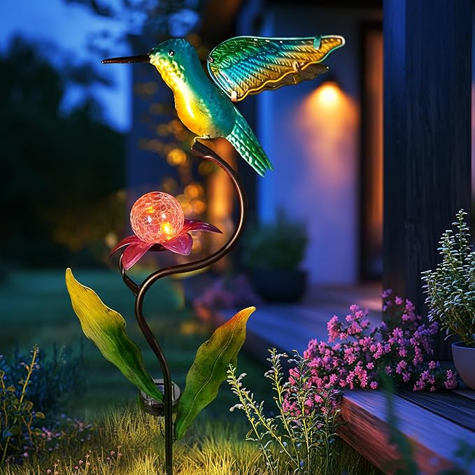 HONGLAND Outdoor Solar Lights for Garden Decor - 46 Inch Hummingbird Solar Lights for Outside, Solar Hummingbird Decorative Garden Stakes for Lawn Patio Yard
