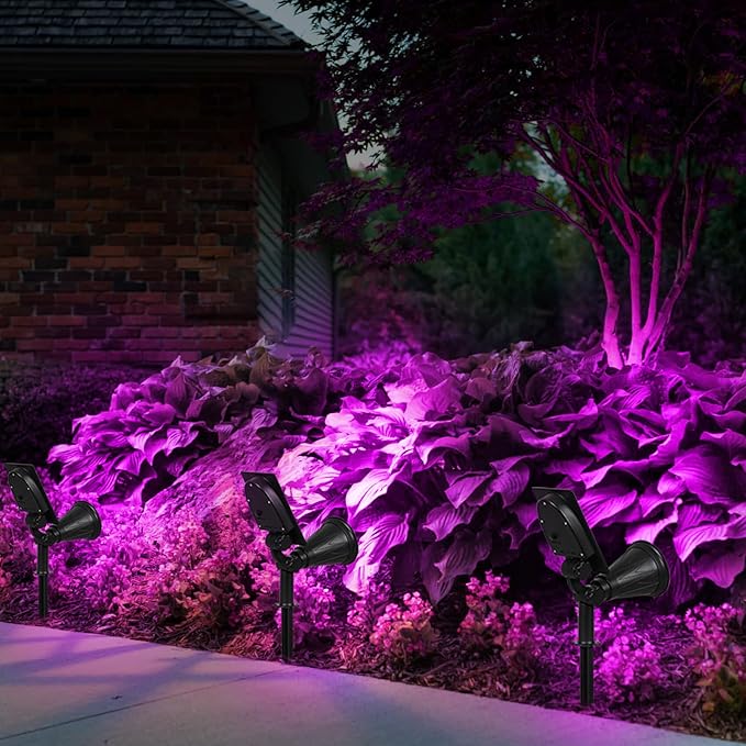 T-SUN [2 Pack] LED Solar Spotlights, Waterproof Outdoor Security Landscape Lamps, Auto-on/Auto-Off by Day, 180 Angle Adjustable for Tree, Patio, Yard, Garden, Driveway, Stairs, Pool Area(Purple)