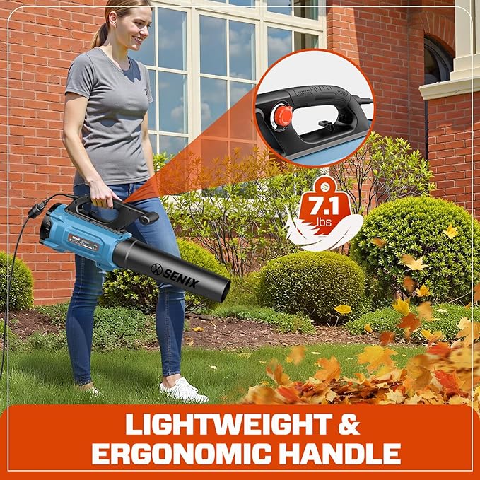 SENIX 12 AMP Handheld Electric Leaf Blower, Up to 700 CFM and 110 MPH, Variable Speed, Lightweight, 120v (BLAE12-M)