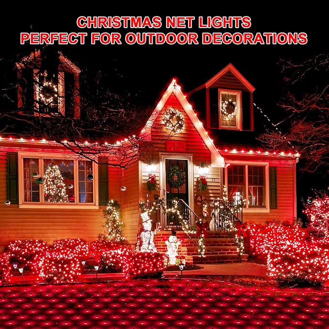 JMEXSUSS 360 LED Red Net Lights Outdoor, Connectable 12ft x 5ft Red Net Lights Plug in with Remote, 8 Modes Waterproof Red Christmas Lights for Bushes Christmas Halloween Decorations