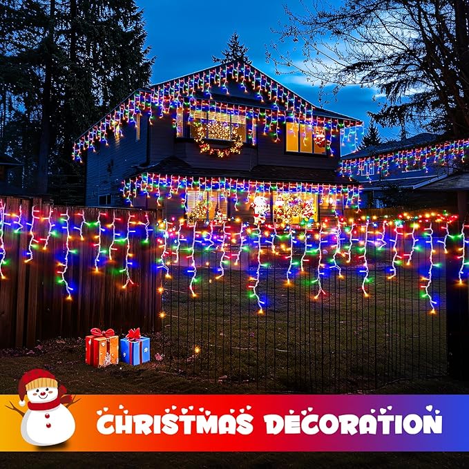 JMEXSUSS 400 LED 38.8Ft Icicle Christmas Lights With Remote - Outdoor Multicolor String Lights Plug in, 8 Mode for Outside Indoor House Yard Patio Eave Decorations