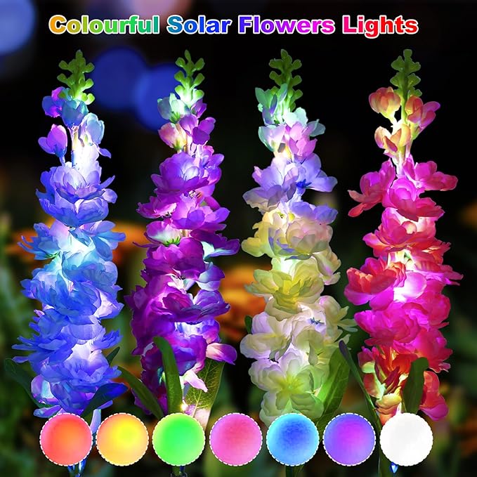 Solar Garden Lights, Solar Delphinium Flowers Lights 2 Pack 40 LEDs, Waterproof Solar Outdoor Lights Two Lighting Modes for Wedding Party Garden Yard Patio Lawn Decor and Gift for Mother