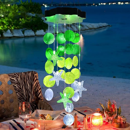 Solar Wind Chimes for Outside, White & Green Shell Gifts for Mom Grandma Women, Waterproof Solar Outdoor Decorative Mobile Lights for Garden, Yard, Patio, Window, Party, Outdoor Decorations