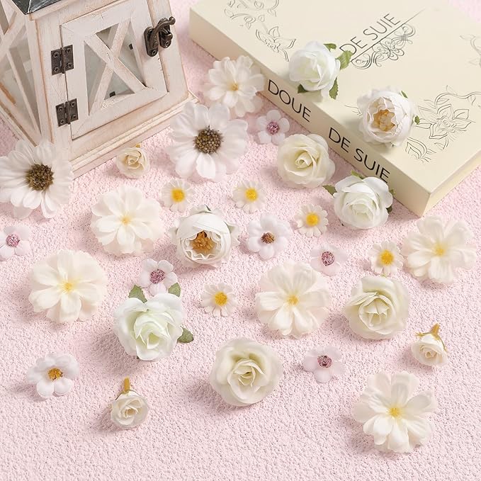 Serra Flora Mini Artificial Flower Heads Fake Flowers Small Silk Daisy Peony Flower Heads for Crafts Spring DIY Headwear Wreath Graduation Wedding Bridal Party Decoration