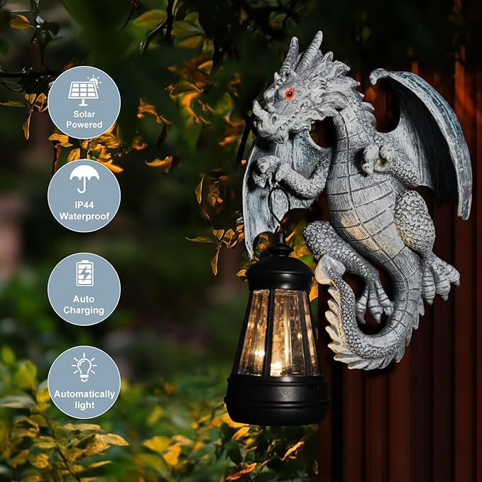 Solar Garden Decor Statues Figurine Dragon Garden Art for Patio Balcony Yard Lawn Unique Birthdays Gifts for Mom Grandma Women Wife Sister