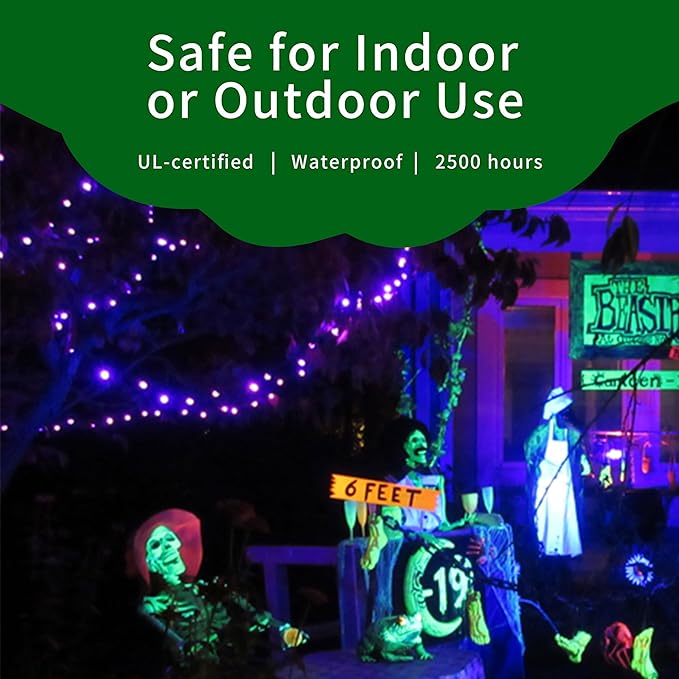 Ultra-Bright Connects End to End Purple Christmas Mini Lights 300L 63.8Ft(2Sets-Each 150L)UL Listed Incandescent Bulb String Light for Indoor Outdoor Halloween Home Garden Party Tree Decor