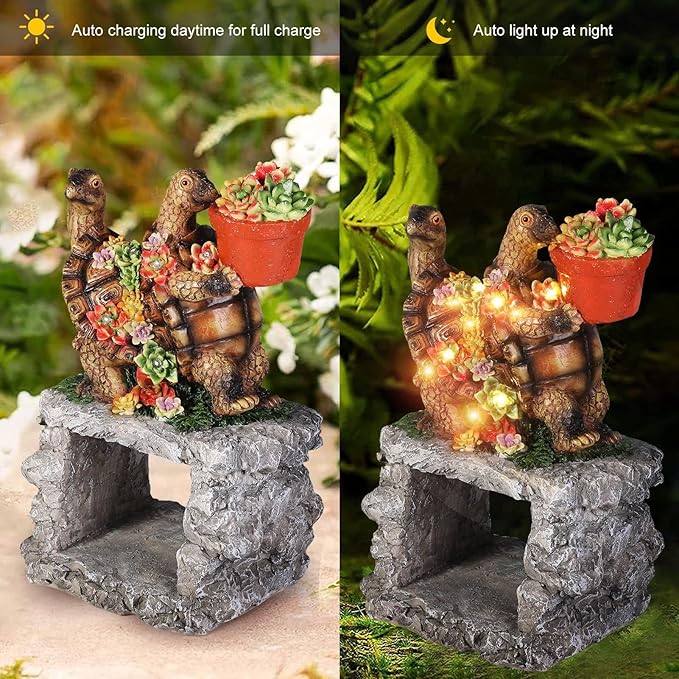 Turtle Solar Statues Gutter Downspout Extension Statues Garden Decoration,Animal Resin Statue Outdoor Decor,Downspout Diverter,3"×4" Downspout Extender Diverter Splash Block