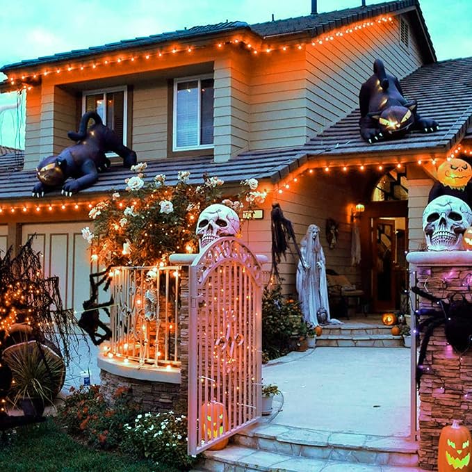 10Ft Halloween Orange Flicker Flame String Lights, ST40 Halloween Decorative String Lights Outdoor with Realistic Orange Red Flame, Hanging Halloween Orange Lights for Christmas Party Patio Decor