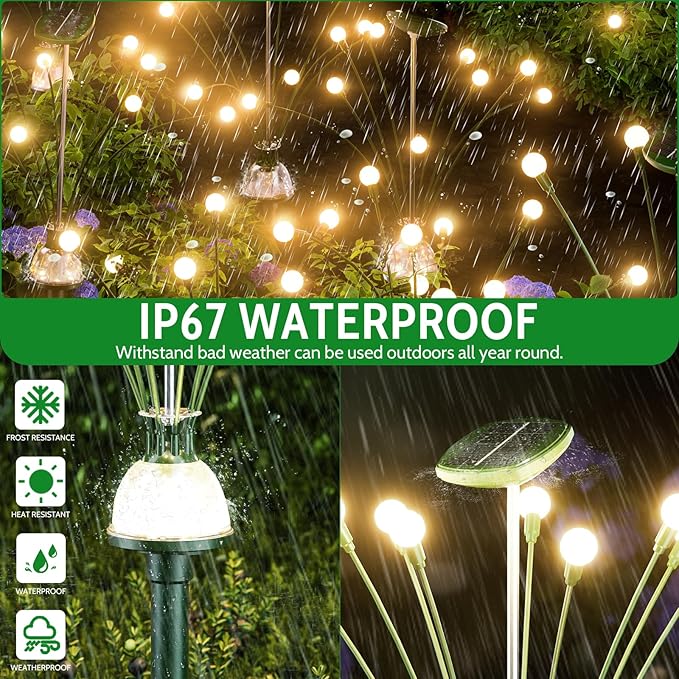 HIGH Power Solar Garden Lights Outdoor, 2 Pack 18 LED Solar Firefly Lights Fairy Swaying by Wind for Outside, IP67 Waterproof, for Patio Garden Yard Walkway Sidewalk, Green