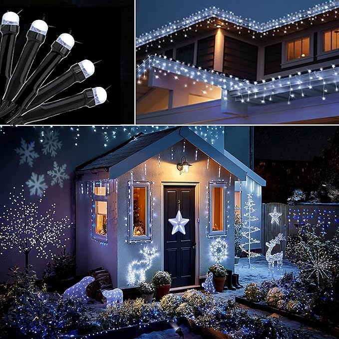 Toodour Solar Christmas Lights, 121ft 350 LED 8 Modes Solar String Lights, Waterproof Solar Outdoor Christmas Lights for Garden, Patio, Holiday, Party, Balcony, Christmas Decorations (White)