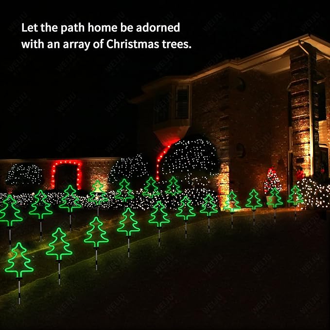 BlcTec Christmas Decorations Outdoor, 4PCS Neon Christmas Tree Shape Lights with Stainless Steel Stakes, 4 Xmas Tree Garden Lights with Waterproof for Garden Patio Yard Lawn Décor, Green