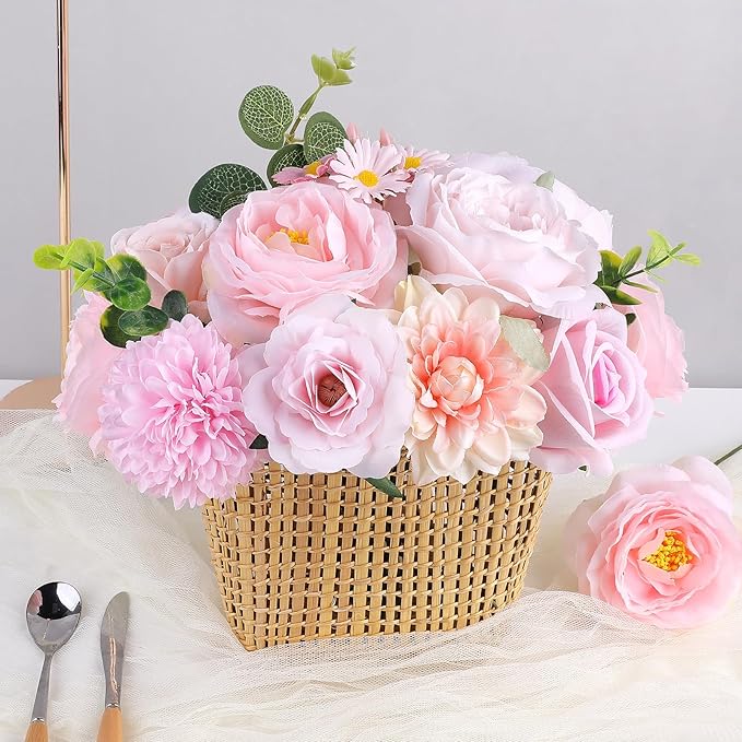 AGIRL Rose Artificial Flowers Combo Fake Flowers Rose Silk Flowers with Stems for DIY Wedding Bouquets Centerpieces Arrangements Table Decor Bridal Baby Shower Party Home Fall Decor(Nude Pink)