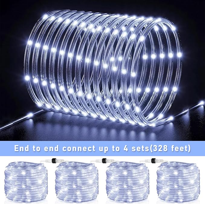100FT 300 LED Rope Lights for Outside, Christmas String Lights with Waterproof 8 Modes, Connectable Plug in Fairy Lights for Indoor Bedroom Outdoor Patio Pool Garden Party Holiday Decor, White