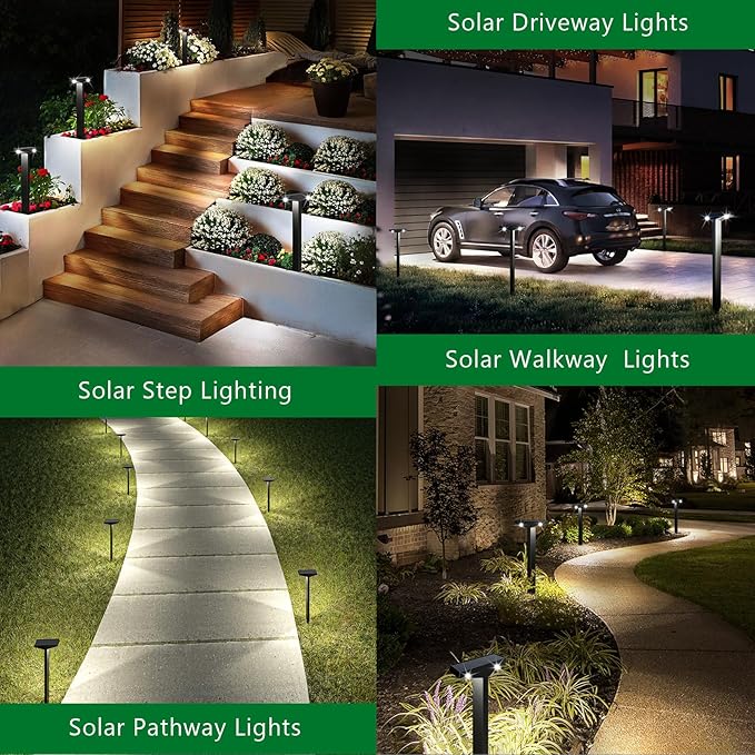 JSOT Bright Solar Pathway Lights for Outside, 10 Pack Solar Landscape Lighting for Outdoor Waterproof, Solar Outdoor Decorations Lamps for Yard, Garden, Patio, Sidewalks, Driveway. (Cool White)