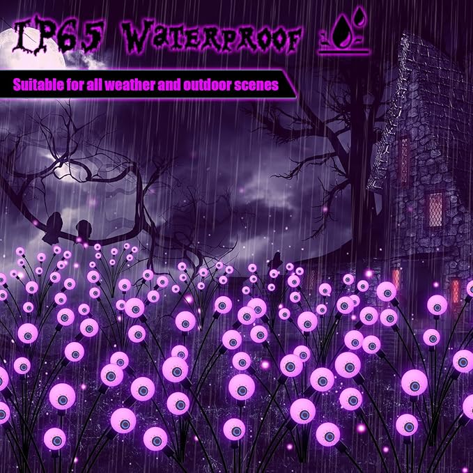 Halloween Decorations Outdoor Solar Scary Eyeball Lights, 2-Pack 16 LED Halloween Decor Solar Garden Lights, Waterproof Halloween Yard Decorations Swaying Halloween Pathway lights for Patio Lawn Party