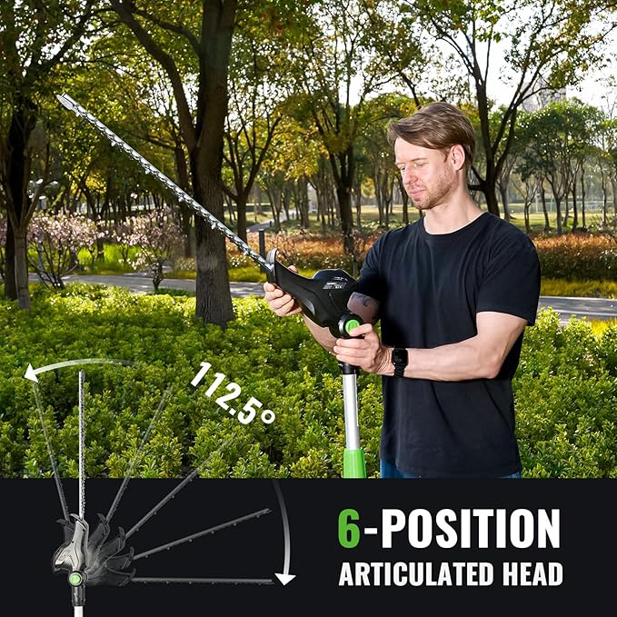 Pole Hedge Trimmer Cordless 20V with Battery Powered 20-Inch Electric Hedge Trimmers 10-FT Reach with Extension Pole Multiple Angles for Shrubs Pruning Bush Trimmer