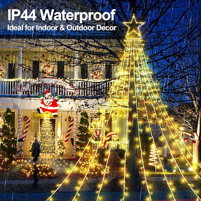 JXLEDAYY Christmas Lights Outdoor Decorations 344 LED Star Lights - Easy to Install Waterproof Fairy String, 8 Modes Xmas Tree for House Garden Party Wedding Holiday-Warm White