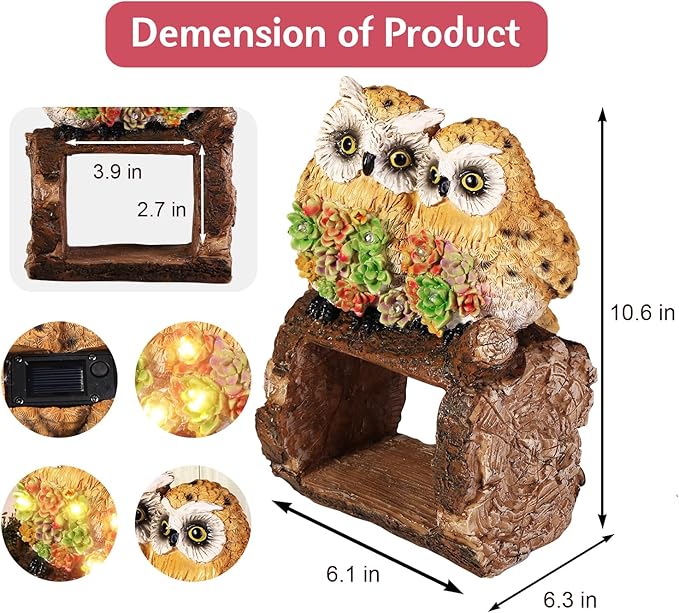 Owl Solar Statues Gutter Downspout Extension Statues Garden Decoration,Animal Resin Statue Outdoor Decor,Downspout Diverter,3"×4" Downspout Extender Diverter Splash Block