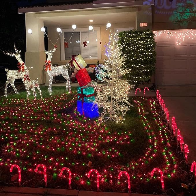 YEGUO Solar Fairy Lights Outdoor Waterproof, 4 Pack Each 33ft 100 LED String Lights, 8 Modes Silver Wire(Green and Red)