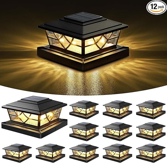 NIORSUN Solar Post Lights Outdoor 12 Pack, 2 Modes LED, Deck Fence Post Solar Lights for 3.5x3.5 4x4 5x5 5.5x5.5 Caps Patio Garden Decoration, Black