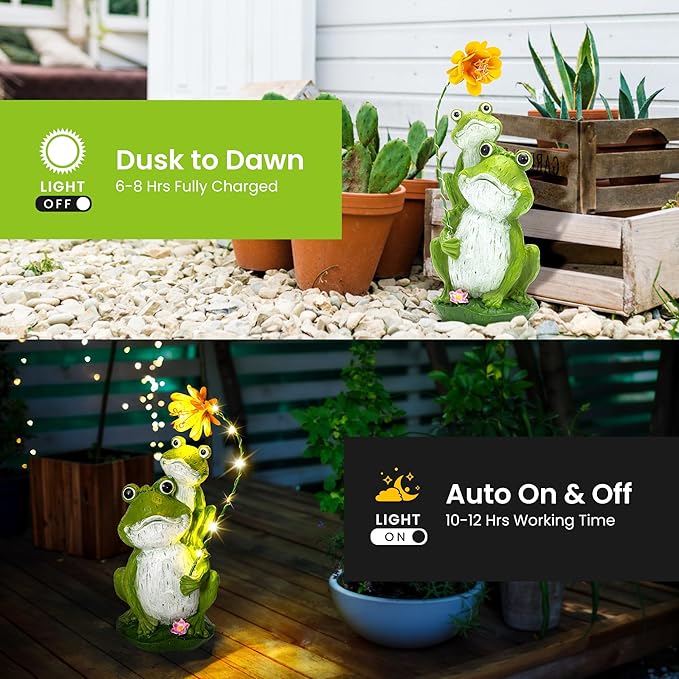 GIGALUMI Solar Garden Statues Loving Frog Garden Decor Figurine Lights for Outside, Yard Decorations Outdoor Patio Decor, Gardening Gifts for Women