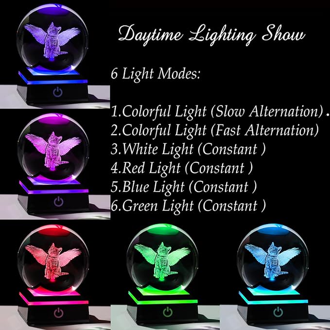 Qianwei Cat Memorial Gifts for Loss of Cat - Pet Memorial Cat Angel Statue 3D Crystal Engraved Office Decor - Remembrance Bereavement Passing Away Sympathy Gifts in Memory of Death