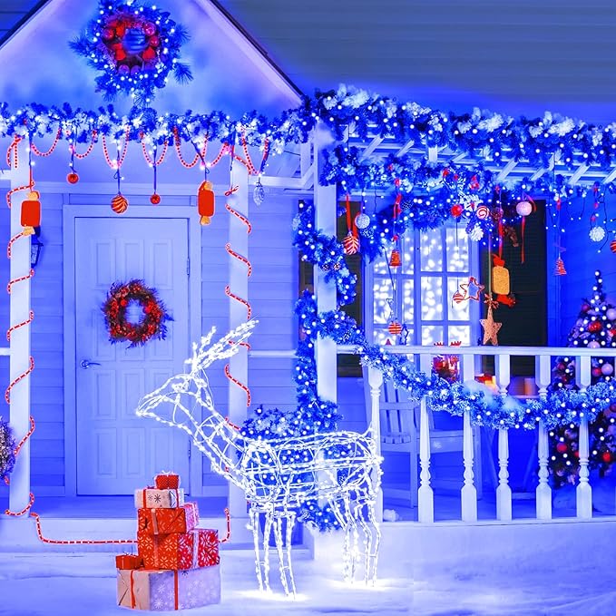 JMEXSUSS 500 LED Blue Christmas Lights Outdoor, 173ft 8 Modes Waterproof Christmas Tree Lights, Green Wire LED Fairy String Lights Plug in for Indoor Party House Holiday Christmas Decor