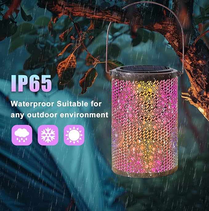 Solar-Powered Iron Art Lantern - Two Lighting Modes Waterproof Hanging Ambiance Lighting for Gardens & Patios, Perfect as Decorative Gift Housewarming Gift Mom Gifts (Bubble)