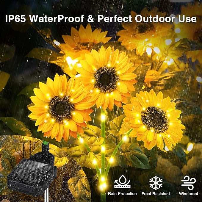 Solar Sunflower Garden Lights: 6 Pack of 18 LED Artificial Solar Flowers, IP65 Waterproof for Pathway, Walkway, Porch, Landscape, Yard Decorations