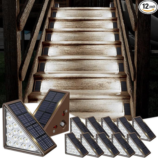 Solar Step Lights - 12 Pack, Waterproof IP67, Deck & Staircase Lights, Patio & Front Step (Cool Brown)