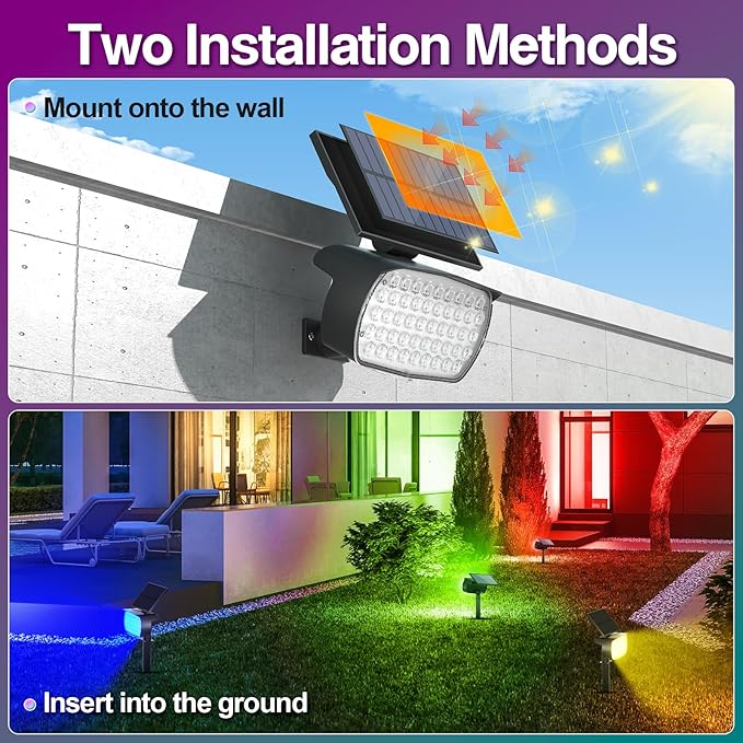 Solar Color Changing Spot Lights Outdoor, IP65 Waterproof Christmas Lights, Multicolor Landscape Spotlights, Large Panel Powered Yard Garden Pathway Light 6 Pack