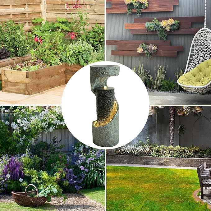 Water Fountain Outdoor 35.4" H Modern Outdoor Fountains and Waterfalls Flooring Standing Indoor Fountain with LED Lights and Pump for Garden, Patio, Deck, Backyard, Porch and Home Art Decor