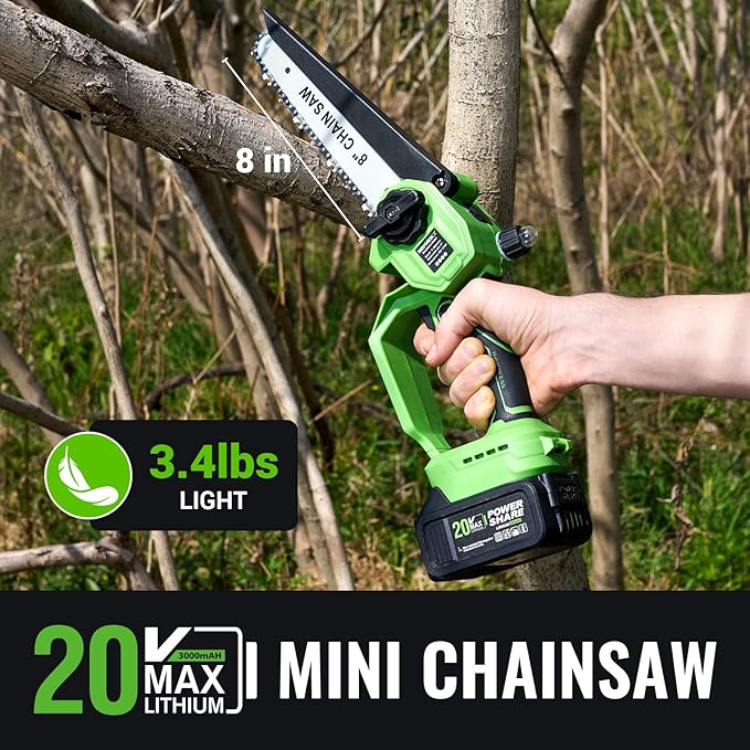 2-in-1 Cordless Pole Saw & Mini Chainsaw 20V 3.0AH 8-Inch 15FT Reach Electric Tree Trimmer Battery Powered Chainsaw with Extension Pole for Tree Trimming Branch Cutting Pruning