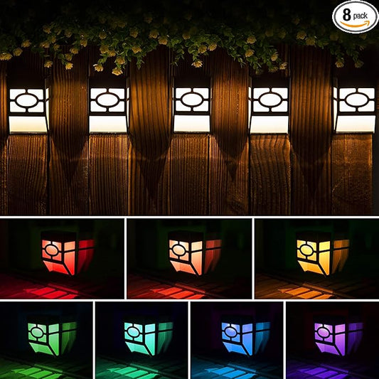 Solpex Solar Deck Lights,Solar Fence Lights, 2 Modes Christmas Decoration Lights,Unique Pattern, Waterproof Automatic Outside, Deck, Patio, Stairs, Yard, Steps, Path & Driveway (RGB & Black 8-Pack)