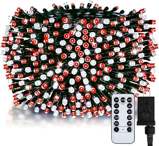Minetom Red & White Christmas Lights, 66ft 200 LED Outdoor Christmas Tree Lights with Remote, 8 Modes Christmas String Lights Plug-in Mini Xmas Tree Lights with Timer for Outside Garden Party Decor