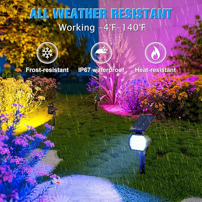 NIORSUN Solar Color Changing Lights Outdoor,7 Lighting Modes RGB Solar Outdoor Lights,IP67 Waterproof Multicolor Landscape Spotlights for Halloween Holiday Decorations,2 Pack