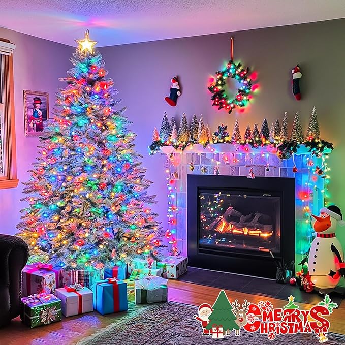 JMEXSUSS 400 LED Christmas Tree Lights Plug in with Remote, 132ft Multicolor Christmas Lights Outdoor Waterproof, 8 Modes Mini String Lights for Patio Yard Party Decorations, EXS-S-0400-R