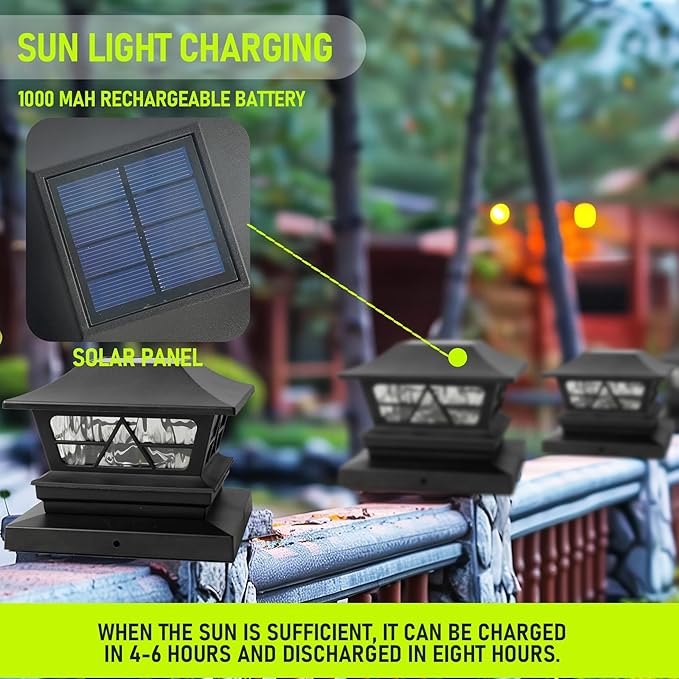 TW SHINE 8 Pack Solar Outdoor Fence Post Lights, 2 Modes Post Cap Lights Waterproof Warm White/Cool White for Yard, Garden, Porch, Patio Decor, for 4x4 5x5 6x6 Wood Posts