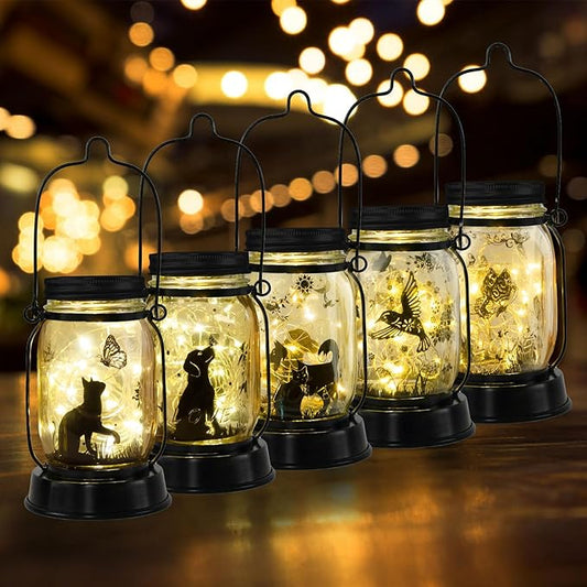 kyoryuger Solar Lanterns 5 Silhouette, Gifts for Women Mom Grandma, Unique Birthday Gifts Valentine's Day Gift, Cat Dog Hummingbird Butterfly Lanterns Gardening Gift