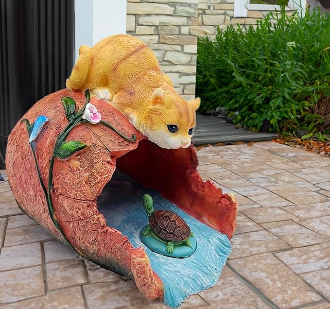 Teaeeno Orange Cat Decor Statue Gutter Downspout Extension Decorative,Animal Statue Outdoor Decor,3"×4" Rain Gutter Downspout Splash Block,Garden Splash Block Outdoor Sculpture,Rain Downspout Diverter