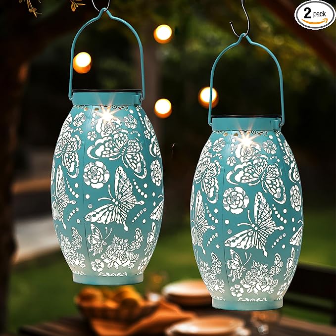 Butterfly Pattern Solar Garden Lights, Waterproof Flower Decorations 2 Sets, Blue, But-US600-1
